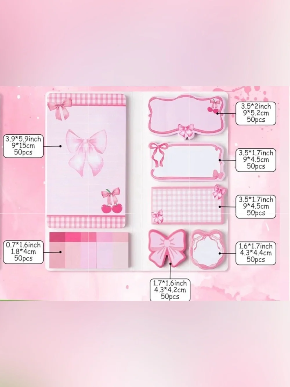 Pink Bow & Cherries Stationary Set